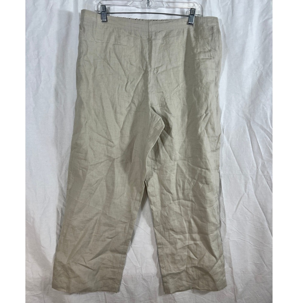 Vivid Linen Women Pants 18 Beige Side Zip Casual Costal Cottagecore Resort Beach